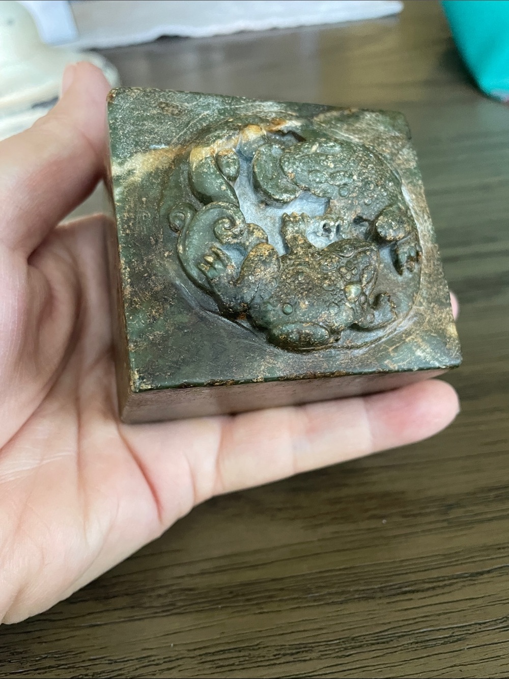 Chinese jade seal carving of frogs (also known as a "chop")